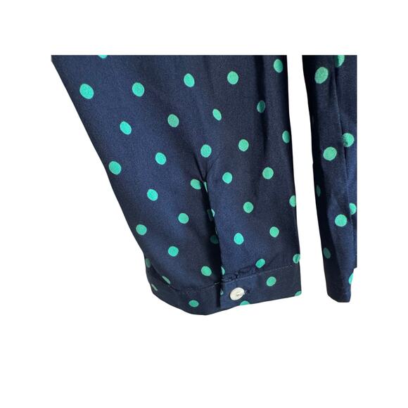 Kut from the Kloth Navy Green Polka Dot Button Up Top Size Medium - Picture 2 of 5